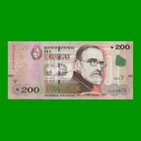 BILLETE DE URUGUAY $200,00 PICK 96a, AÑO 2015, SERIE F, ESTADO SIN CIRCULAR.-