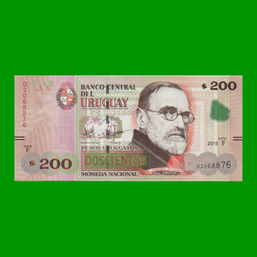 BILLETE DE URUGUAY $200,00 PICK 96a, AÑO 2015, SERIE F, ESTADO SIN CIRCULAR.-