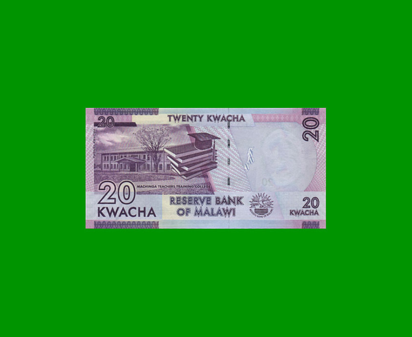 BILLETE DE MALAWI 20 KWACHA, PICK 63, AÑO 2016 ESTADO SIN CIRCULAR. - Imagen 2