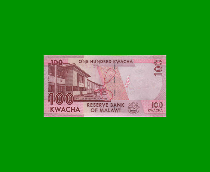 BILLETE DE MALAWI 100 KWACHA, PICK 65, AÑO 2014 ESTADO SIN CIRCULAR.- - Imagen 2