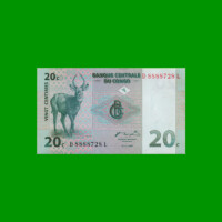 BILLETE DE CONGO 20 FRANCOS, PICK 83, AÑO 1997, ESTADO SIN CIRCULAR.-