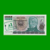 PESOS ARGENTINOS $1.000,00 RESELLADO A 1 AUSTRAL, BOT 2702,PICK 317b, ESTADO EXCELENTE+.