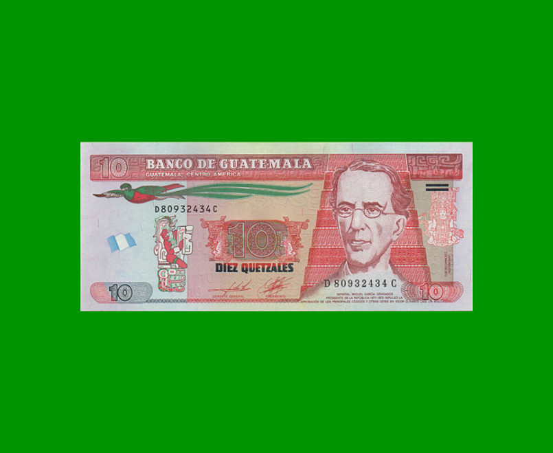 BILLETE DE GUATEMALA 10 QUETZALES PICK 125, AÑO 2012, ESTADO SIN CIRCULAR.-