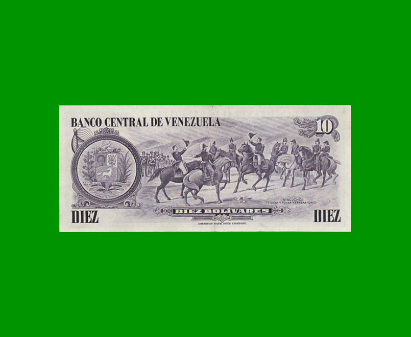 BILLETE DE VENEZUELA 10 BOLIVARES, PICK 57, AÑO 1980, ESTADO EXCELENTE.- - Imagen 2