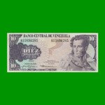 BILLETE DE VENEZUELA 10 BOLIVARES, PICK 57, AÑO 1980, ESTADO EXCELENTE.-