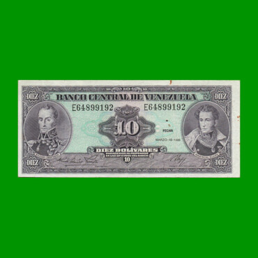 BILLETE DE VENEZUELA 10 BOLIVARES, PICK 61a, AÑO 1986, ESTADO MUY BUENO.-
