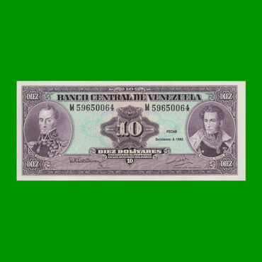 BILLETE DE VENEZUELA 10 BOLIVARES, PICK 61c, AÑO 1992, ESTADO SIN CIRCULAR.-