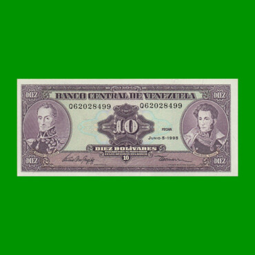 BILLETE DE VENEZUELA 10 BOLIVARES, PICK 61d, AÑO 1995, ESTADO SIN CIRCULAR.-