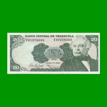 BILLETE DE VENEZUELA 20 BOLIVARES, PICK 63f, AÑO 1998, ESTADO EXCELENTE+. -