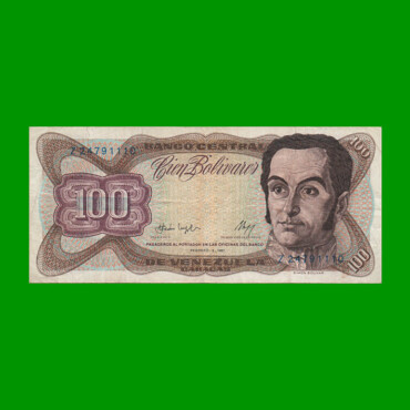 BILLETE DE VENEZUELA 100 BOLIVARES, PICK 66a, AÑO 1987, ESTADO MUY BUENO-. -