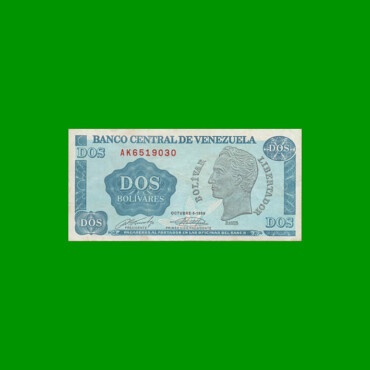 BILLETE DE VENEZUELA 2 BOLIVARES, PICK 69, AÑO 1989, ESTADO EXCELENTE-. -
