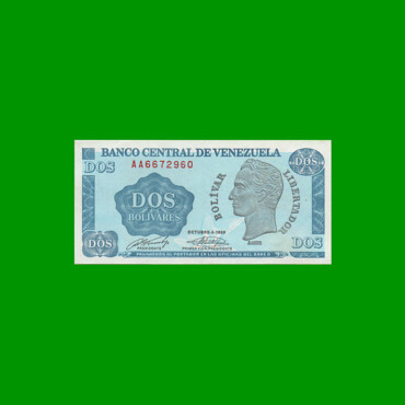 BILLETE DE VENEZUELA 2 BOLIVARES, PICK 69, AÑO 1989, ESTADO EXCELENTE+. -