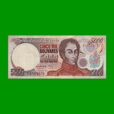 BILLETE DE VENEZUELA 5.000 BOLIVARES, PICK 78c, AÑO 1989, ESTADO MUY BUENO.-