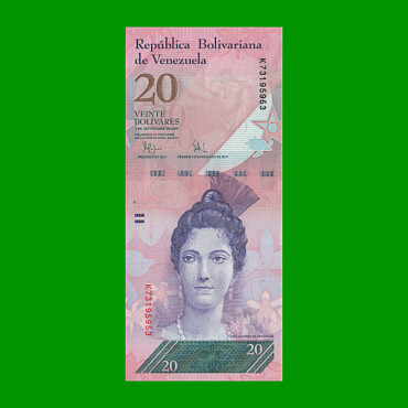 BILLETE DE VENEZUELA 20 BOLIVARES, PICK 91d, AÑO 2009, ESTADO EXCELENTE+. -