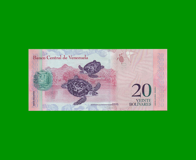 BILLETE DE VENEZUELA 20 BOLIVARES, PICK 91e, AÑO 2011, ESTADO SIN CIRCULAR. - Imagen 2