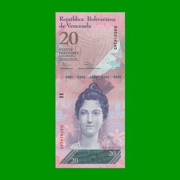 BILLETE DE VENEZUELA 20 BOLIVARES, PICK 91e, AÑO 2011, ESTADO SIN CIRCULAR.