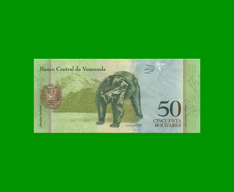 BILLETE DE VENEZUELA 50 BOLIVARES, PICK 92j, AÑO 2015, ESTADO SIN CIRCULAR. - Imagen 2