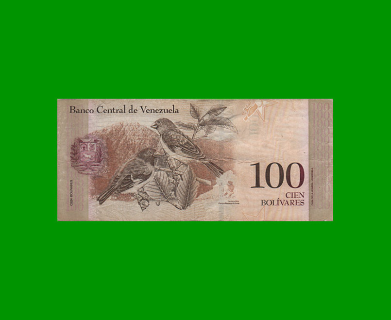 BILLETE DE VENEZUELA 100 BOLIVARES, PICK 93a, AÑO 2007, ESTADO MUY BUENO. - Imagen 2