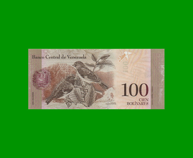 BILLETE DE VENEZUELA 100 BOLIVARES, PICK 93b, AÑO 2008, ESTADO SIN CIRCULAR. - Imagen 2