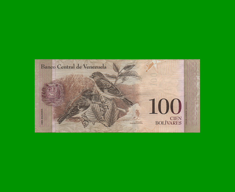 BILLETE DE VENEZUELA 100 BOLIVARES, PICK 93c, AÑO 2009, ESTADO MUY BUENO. - Imagen 2