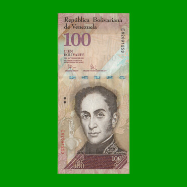 BILLETE DE VENEZUELA 100 BOLIVARES, PICK 93c, AÑO 2009, ESTADO MUY BUENO.