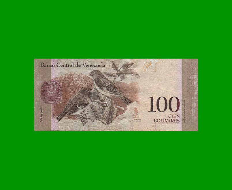 BILLETE DE VENEZUELA 100 BOLIVARES, PICK 93e, AÑO 2012, ESTADO MUY BUENO. - Imagen 2