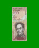 BILLETE DE VENEZUELA 100 BOLIVARES, PICK 93f, AÑO 2012, ESTADO MUY BUENO.