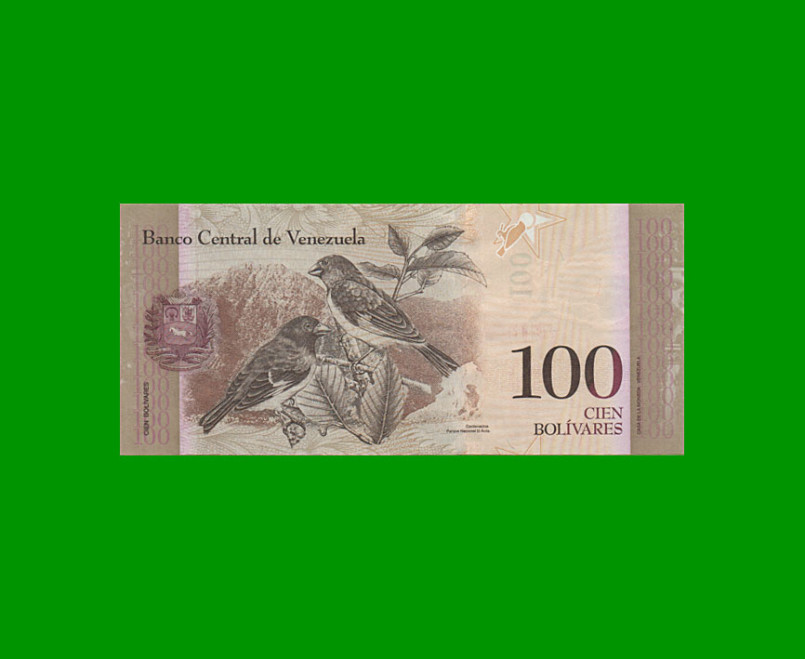 BILLETE DE VENEZUELA 100 BOLIVARES, PICK 93g, AÑO 2013, ESTADO MUY BUENO+. - - Imagen 2