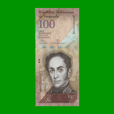 BILLETE DE VENEZUELA 100 BOLIVARES, PICK 93i, AÑO 2015, ESTADO EXCELENTE.-
