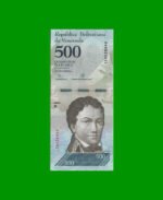 BILLETE DE VENEZUELA 500 BOLIVARES, PICK 94a, AÑO 2016, ESTADO SIN CIRCULAR.-