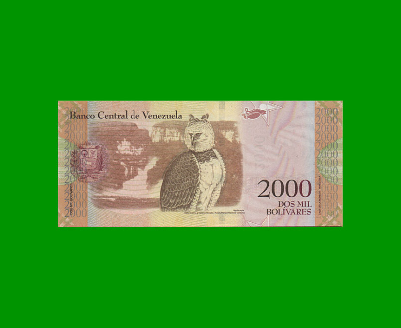 BILLETE DE VENEZUELA 2.000 BOLIVARES, PICK 96, AÑO 2016, ESTADO SIN CIRCULAR.- - Imagen 2