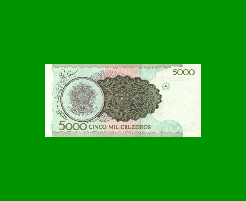 REPOSICION BILLETE DE BRASIL 5.000 CRUZEIROS, PICK 227, N° CAT 222a, ESTADO EXCELENTE+ .- - Imagen 2