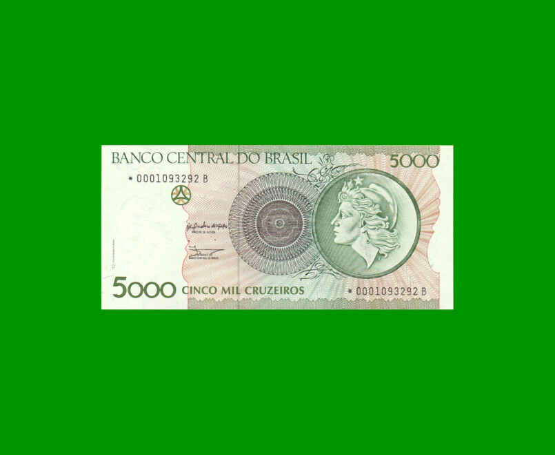 REPOSICION BILLETE DE BRASIL 5.000 CRUZEIROS, PICK 227, N° CAT 222a, ESTADO EXCELENTE+ .-