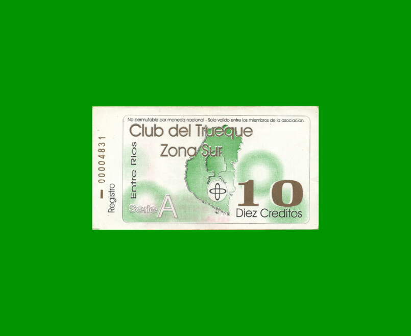 BONO CLUB DEL TRUEQUE, ZONA SUR, 10 CREDITOS, MG 2121, ESTADO MUY BUENO.-