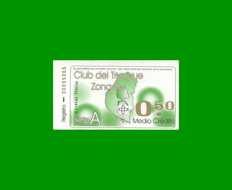 BONO CLUB DEL TRUEQUE, ZONA SUR, 0,50 CREDITO, MG 2118, ESTADO EXCELENTE.-