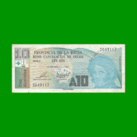 BONO DE LA RIOJA 10,00 DE AUSTRALES, EC 038, AÑO 1988, ESTADO MUY BUENO- .-