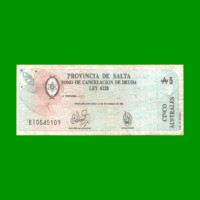 BONO DE SALTA 5,00 DE AUSTRALES, EC 061, AÑO 1987, ESTADO BUENO.-