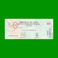 BONO DE SALTA 5,00 DE AUSTRALES, EC 062, AÑO 1987, ESTADO BUENO.-