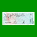BONO DE SALTA 5,00 DE AUSTRALES, EC 059, AÑO 1987, ESTADO MUY BUENO+.