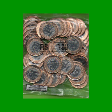 BOLSA DE (50) MONEDAS DE BRASIL, 1 REAL, AÑO 2020, ESTADO NUEVAS.-