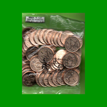 BOLSA DE (50) MONEDAS DE BRASIL, R$ 0,25, AÑO 2021, ESTADO NUEVAS.-