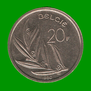 MONEDA DE BELGICA 20 FRANCOS, AÑO 1980, ESTADO USADA.-
