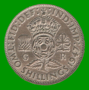 MONEDA DE REINO UNIDO 2 CHELINES, AÑO 1947, ESTADO USADA.-