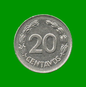 MONEDA DE ECUADOR 20 CENTAVOS, AÑO 1972, ESTADO USADA.-
