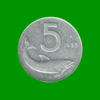 MONEDA DE ITALIA 5 LIRAS, AÑO 1955, ESTADO USADA.-