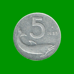 MONEDA DE ITALIA 5 LIRAS, AÑO 1955, ESTADO USADA.-