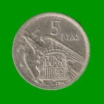 MONEDA DE ESPAÑA 5 PASETAS, AÑO 1957, ESTADO USADA.-