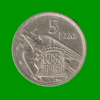 MONEDA DE ESPAÑA 5 PASETAS, AÑO 1957, ESTADO USADA.-