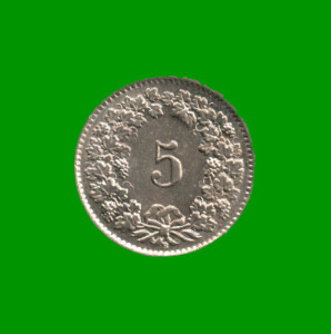 MONEDA DE SUIZA 5 RAPPEN, AÑO 1955, ESTADO USADA.-