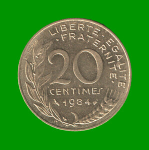 MONEDA DE FRANCIA 20 CENTAVOS, AÑO 1984, ESTADO USADA.-